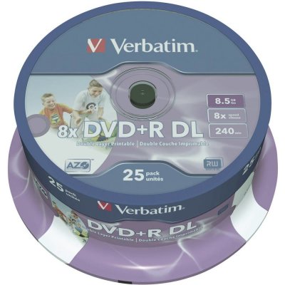Verbatim DVD+R 8,5GB 8x, Double Layer, AZO, printable, cakebox, 25ks (43667) – Zboží Živě