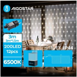 Aigostar LED Venkovní vánoční řetěz 200xLED 8 funkcí 6x1,5m IP44 studená bílá | AI0500