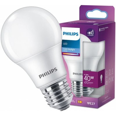 Philips LED žárovka E27 A60 4.2W = 40W 470lm 6500K Studená Bílá PHICLAJ1031 – Hledejceny.cz