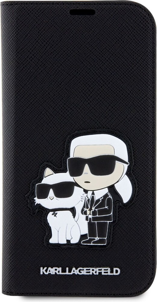 Pouzdro Karl Lagerfeld PU Saffiano Karl and Choupette NFT Book iPhone 13 Pro černé
