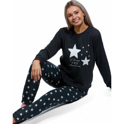 Šedé i bílé hvězdičkové hřejivé pyžamo pro ženy či dívky na zimu KRÁSNÉ SNY 1B1900