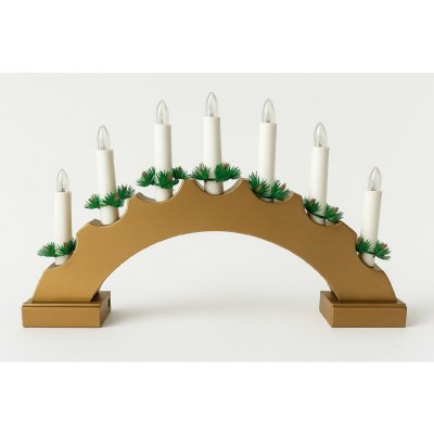 Vánoční dřevěný svícen ve tvaru oblouku na baterie – zlatý, 7 svíček, teplá bílá – Hledejceny.cz
