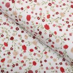 Bavlněná látka/plátno Sandra SA-719 Červeno-béžové drobné květiny na bílém - šířka 160 cm – Sleviste.cz