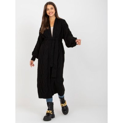 Rue Paris Dlouhý pletený kabátek s aran vzorem černý – Zboží Mobilmania