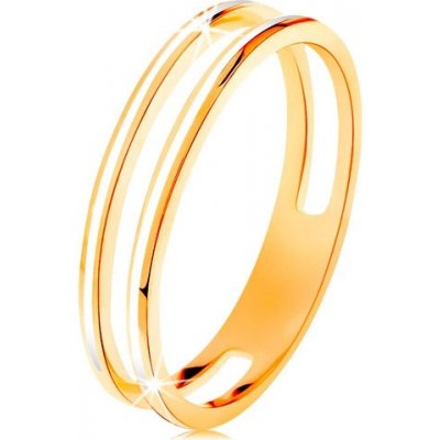 Šperky Eshop Prsten ve žlutém zlatě dva úzké kroužky zdobené bílou glazurou S3GG134.02 – Zbozi.Blesk.cz