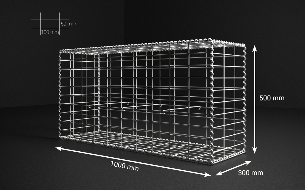 Gabionový koš 100x50x30, velikost oka 5x10cm, povrchová úprava GALFAN (95% Zn - 5% Al)