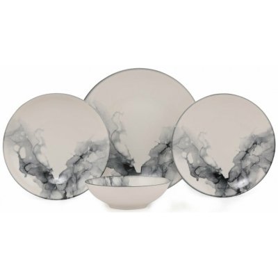 Hermia Porcelánová jídelní sada talířů Shadow bílá černá 24 ks – Sleviste.cz