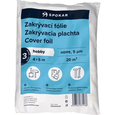 Spokar zakrývací fólie na malování, 5 µ, 20 m2, 4 × 5 m, 3 ks – HobbyKompas.cz