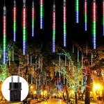 ROSNEK 192 LED Meteor Shower Rain Lights Barevné vodotěsné Icicle Fairy Lights Zahradní párty Vánoční dekorace