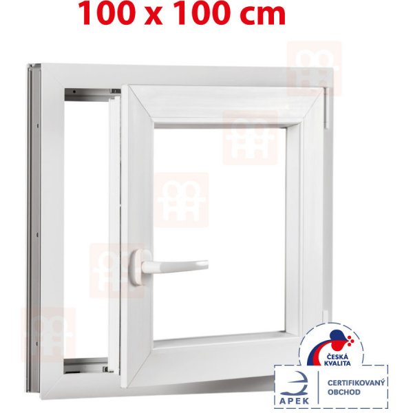 okno Okna Hned Plastové okno 100 x 100 cm (1000 x 1000 mm) bílé otevíravé i sklopné pravé