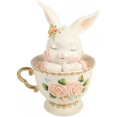 Clayre & Eef Dekorace králík v šálku s růžemi - 16*13*22 cm – Hledejceny.cz