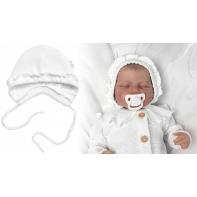 Baby Nellys Pletená čepička na zavazování bonetka Girl Hand Made bílá – Zboží Dáma