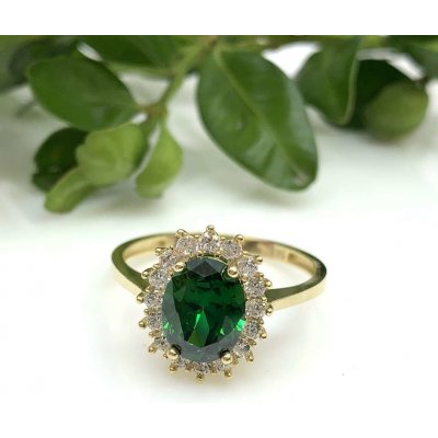Diante Zlatý prsten se zeleným kamenem 59639718 – Zboží Mobilmania