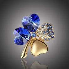 Sisi Jewelry brož Swarovski Elements Čtyřlístek Gold B1063-X9554-15 Tmavě modrá