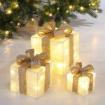 Spetebo LED dárkové krabičky s časovačem sada 3 ks - CREME - Vánoční dekorace krabičky teplá bílá svítící na baterie s časovačem