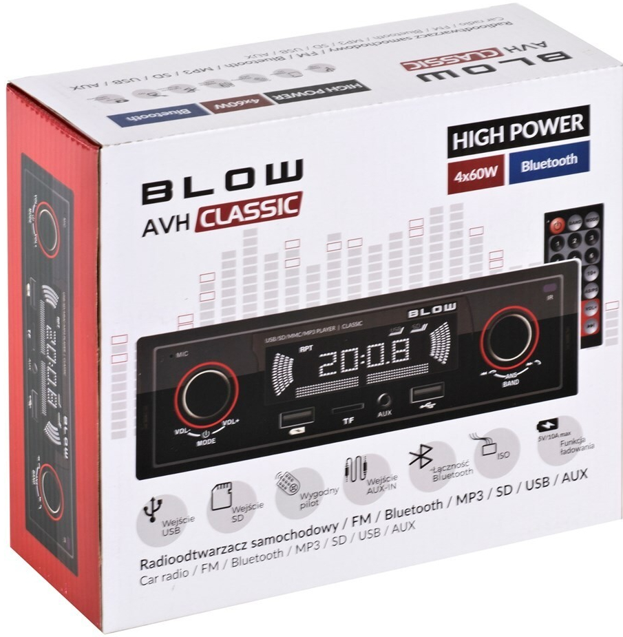 Auto Rádio Rds Mp3 4X 60W com Fm/Mmc/Sd/Usb/Aux/Bluetooth Blow