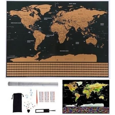 ISO Velká stírací mapa světa s vlajkami Deluxe 82 × 59 cm s příslušenstvím černá – Zboží Mobilmania