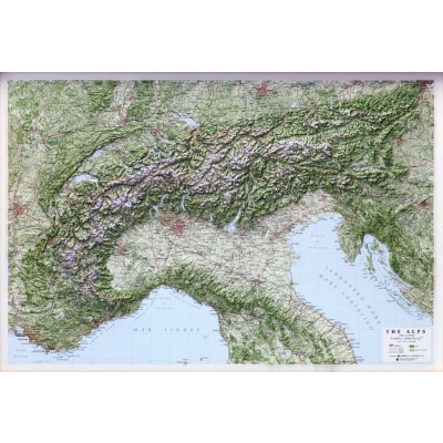 L.A.C. Alpy - plastická mapa 95x65 cm Varianta: bez rámu, Provedení: plastická mapa