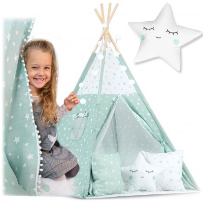 Nukido Dětské teepee se světýlky mátové s hvězdičkami – Zboží Dáma
