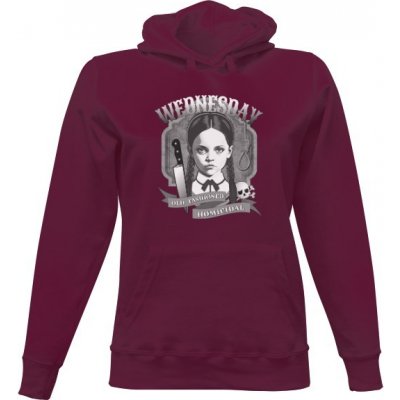 Dámská mikina s kapucí s potiskem Wednesday-Staromódní vražda-mikina dámské Vínová – Zboží Dáma