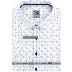 AMJ pánská bavlněná košile krátký rukáv regular fit bílá s tečkovaným kárem VKBR1197