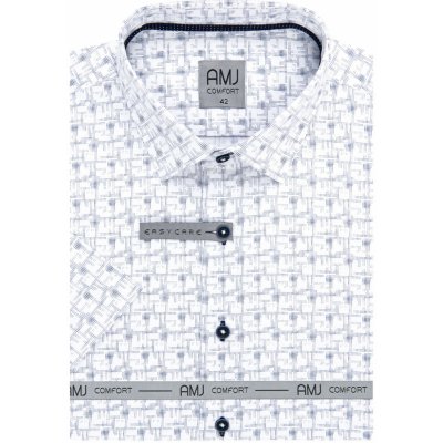 AMJ pánská bavlněná košile krátký rukáv regular fit bílá s tečkovaným kárem VKBR1197 – Zboží Mobilmania