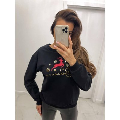 Mikina vánočním potiskem BELIEVE 02 černá BLZ26-21 – Zboží Dáma