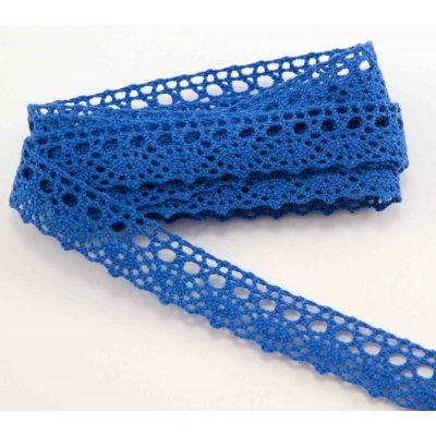 Bavlněná paličkovaná krajka - jemné zboubky - královsky modrá - šířka 1,5cm – Zboží Dáma