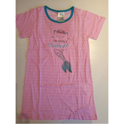 Dětská bavlněná noční košile s krátkým rukávem kolekce mořská víla proužek FLOWER růžová – Zboží Mobilmania