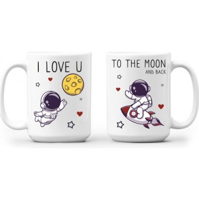 Bezvatriko.cz Hrnečky pro zamilovanéI love u to the moon and back Bílá Canvas Dva keramické hrnečky 330 ml – Zboží Mobilmania