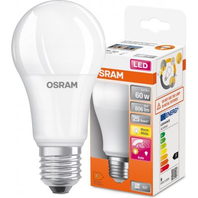 Osram LED žárovka se senzorem pohybu CLA60 8,8 W E27 2700 K teple bílá – Sleviste.cz
