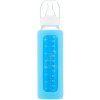 Láhev a nápitka EcoViking Kojenecké láhev skleněná 240ml úzká silikonový obal modrý 240ml