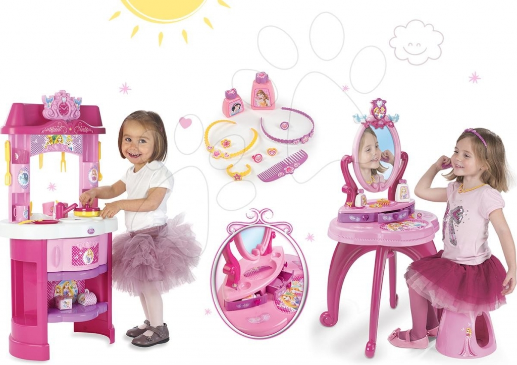 Smoby Set kuchyňka Disney Princezny s hodinami a kosmetický stolek se židlí  od 2 229 Kč - Heureka.cz