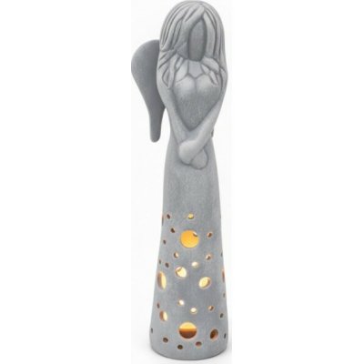 Keramikaportal|Keramický anděl na čajovou svíčku|Vysoký 34cm| modrošedý – Zboží Dáma