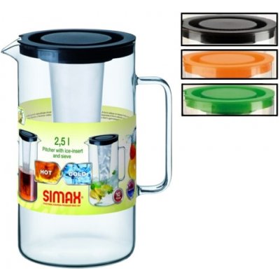 IGOTREND skleněný džbán+vložka a sítko, 2,5L, černé/oranž./zelené víko – Hledejceny.cz