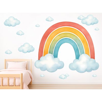 Nalepte.cz Akvarelová duha textilní přelepitelné samolepky na zeď arch 47 x 37 cm – Sleviste.cz