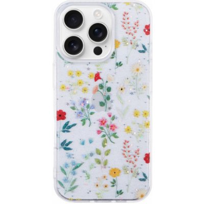 AppleKing třpytivý transparentní kryt pro iPhone 16 Pro - rozkvetlá louka – Zboží Mobilmania