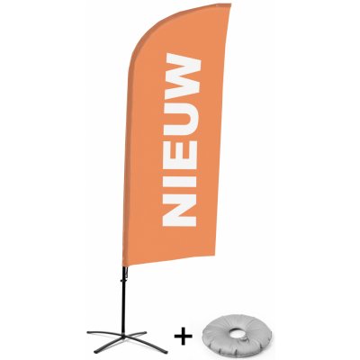 Jansen Display Kompletní sada reklamní vlajky ve tvaru křídla, Novinka, oranžová, holandsky Křížová Základna, 1273 x 3030 mm – Zboží Živě