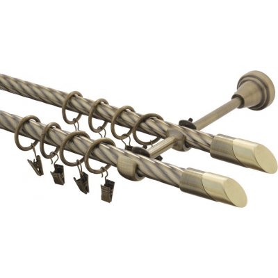 GARNÝŽE-HEBR Garnýž kroucená Piza II double mosaz dvojitá 200 cm – Zboží Mobilmania