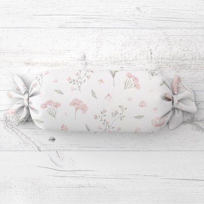 Biante Polštář válec bonbon Sandra SA-741 Růžové jarní květy na bílém 15x60 – Sleviste.cz
