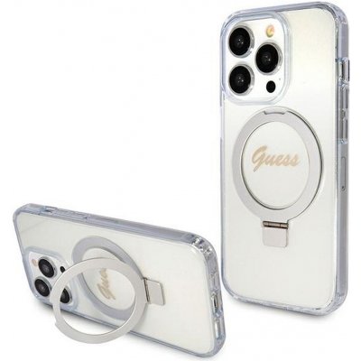 GUESS iPhone 15 Pro Max logo Magsafe / Glitter Script / stojánek na prsten / průhledné – Zboží Mobilmania