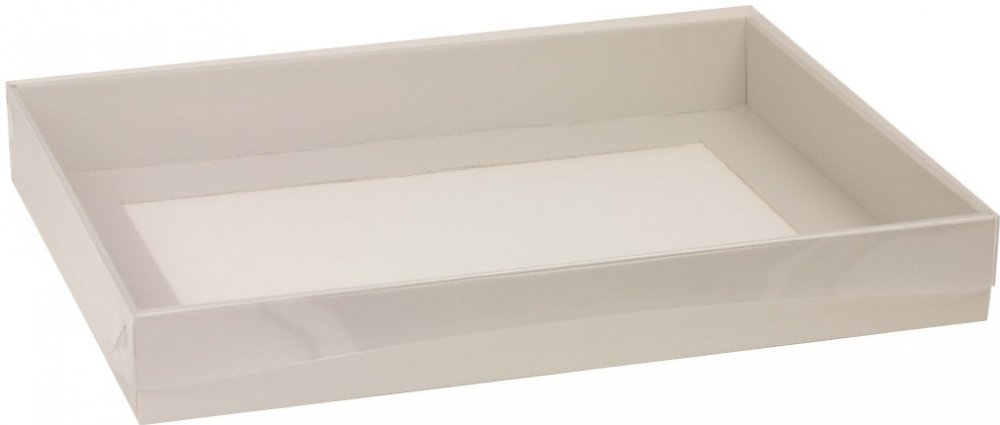 Dárková krabice s průhledným víkem 400x300x50/40 mm, šedá | Srovnanicen.cz