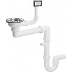 Sapho Dřezový sifon šetřící místo s přepadem a odbočkou 6/4", včetně pilety, DN40, bílá 155.127.0 – Zboží Dáma