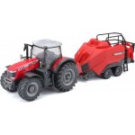 Bburago Farm Traktor Massey Ferguson 8740S + Baler Lifter Rood 1:50 – Hledejceny.cz