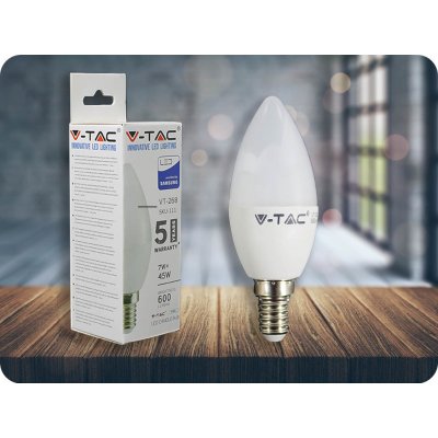 V-tac E14 LED žárovka 7W 600Lm , SAMSUNG chip, C37 Studená bílá