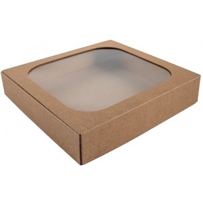 Dárková krabička s průhledným víkem 200x195x40 mm, kraftová - hnědá, 10 ks – Zboží Mobilmania