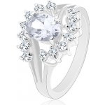 Šperky eshop Blýskavý prsten ve stříbrném odstínu čiré obloučky zirkonový ovál G01.30 – Zboží Mobilmania