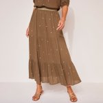 Blancheporte dlouhá volánová sukně se zlatým potiskem – Zboží Dáma