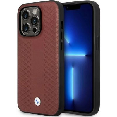 Pouzdro BMW iPhone 14 Pro Max burgundy Leather Diamond Pattern – Zboží Mobilmania