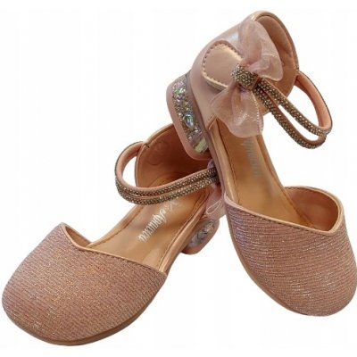 Balerínky polobotky elegantní brokátové s mašle růžové – Zboží Dáma